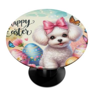 Imagem de hongjinglin Toalha de mesa redonda com borda elástica de Páscoa, toalha de mesa redonda limpável para ambientes internos e externos, pátio, jantar, cozinha, festival, decoração para mesas de 114 a 127