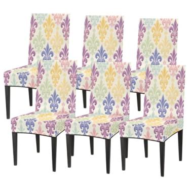 Imagem de hongjinglin Conjunto de 6 capas elásticas para cadeira de sala de jantar, capa protetora de assento de cadeira, étnica, colorida, paisley, removível, lavável, para cozinha, casa, hotel, banquete