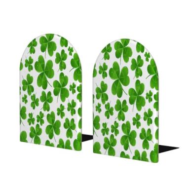 Imagem de Trevo verde primavera grande suporte de livros de madeira decorativo antiderrapante resistente terminais de livros para escritório mesa de escritório casa biblioteca escola estudo decoração divisórias