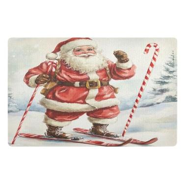 Imagem de SEHANY Tapete de porta de inverno Papai Noel Natal para todos os climas, impermeável, secagem rápida, bem-vindo, tapete de entrada antiderrapante, tapete decorativo de poliéster para entrada, varanda