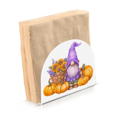 Imagem de Blueangle Pacote com 2 abóboras, girassóis, gnomos, porta-guardanapos – decoração de mesa acrílica à prova de vento para cozinha e casa, dispensador de lenços de férias com porta-guardanapos verticais