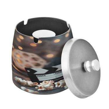 Imagem de Blueangle Cinzeiro de claquete 3D com tampa para cigarros, à prova de vento/à prova de chuva, aço inoxidável, sem fumaça, inodoro, cinzeiro para uso interno ou externo (366)