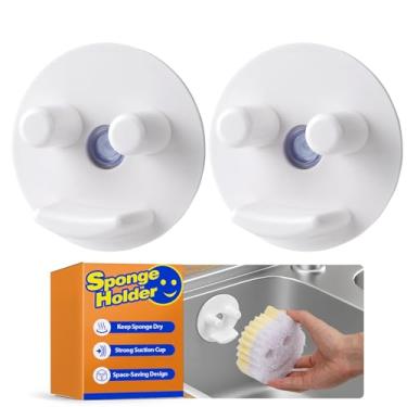 Imagem de Discount Parts Direct Suporte de esponja para esfregar papai mamãe, organizador organizador de pia de banheiro com ventosa, pode ser lavado na lava-louças, mantenha a esponja seca, branco, pacote com