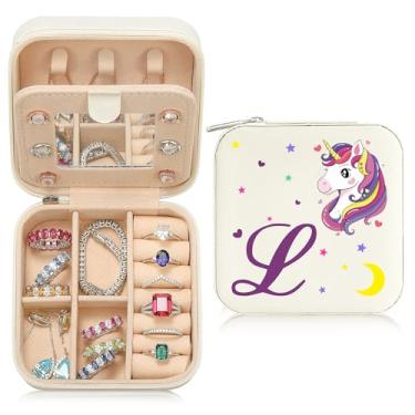 Imagem de Caixa de joias de viagem organizadora para presentes pequena fofa personalizada presente de aniversário natal para filha anel colar brinco caixa organizadora branca letra A-Z