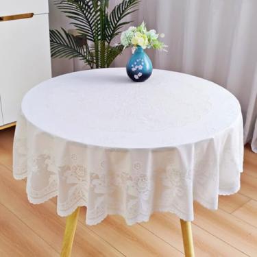 Imagem de Toalha de mesa impermeável de vinil PVC 152 cm, toalha de mesa floral de renda branca retangular de plástico, toalha de mesa resistente, capa de mesa limpável para cozinha, uso externo e interno