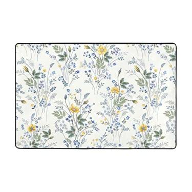 Imagem de Zeraoke Tapetes de área de rosas florais de flores azuis para sala de estar de 1,1 x 1,8 m, tapete macio e moderno, tapetes felpudos antiderrapantes para decoração de casa, tapete lavável para quarto,