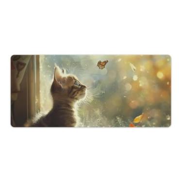 Imagem de FoRes Mouse pad grande de gato engraçado borboleta para jogos antiderrapante base de borracha tapete de mesa laptop acessórios de computador suprimentos bloco de escrita para escritório casa 40 x 90