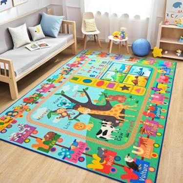 Imagem de Zedrew Tapete infantil para sala de jogos, 12 x 18 cm, ABC, tapete educativo para sala de aula, tapetes divertidos do alfabeto para aprender números, estação do clima e formas de animais para
