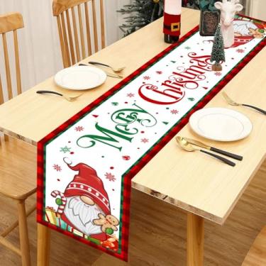 Imagem de Caminho de mesa de Natal, xadrez de búfalo vermelho e preto, Feliz Natal, padrão de floco de neve, caminho de mesa de inverno para café, sala de jantar, decoração de festa de Natal 33 x 182 cm