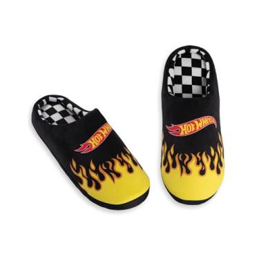 Imagem de Hot Wheels Pantufas masculinas Black Flame Mule | Texto de pelúcia para uso interno | Sapatos de casa confortáveis | Perfeito para relaxar em casa, Preto, 11/12 UK