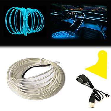 Imagem de Mvthenxi Luz interior de carro azul gelo, fio EL de 3 m, alimentada por USB, faixa de luz flexível dobrável de 6 mm, adequada para decoração de painel/porta/painel de instrumentos
