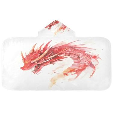 Imagem de Burbuja Toalha de banho com capuz de cabeça de dragão para crianças, toalha de praia de pelúcia macia absorvente para meninas e meninos 3-10 anos, 61 x 127 cm