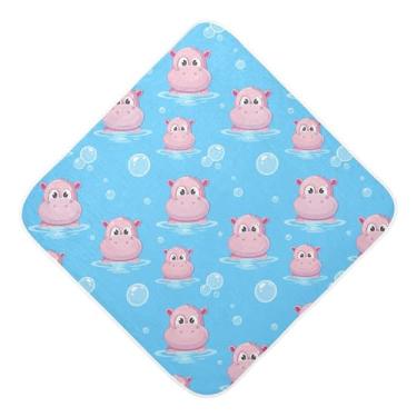 Imagem de Burbuja Toalha de banho de bebê hipopótamos de desenho animado - Toalha com capuz de musselina macia e absorvente para recém-nascidos e bebês, 76 x 76 cm