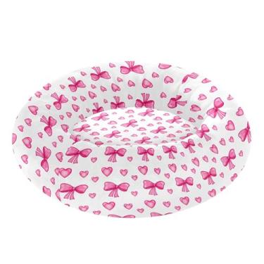 Imagem de SEHANY Cama fofa para cachorro rosquinha com laço rosa removível e lavável, pequena cama redonda para gatos, cama fofa super macia para animais de estimação com fundo antiderrapante para cães pequenos