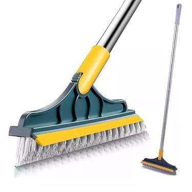 Imagem de Vassoura Rodo Multifuncional 2 em 1 com Cabo Aço Inox e Escova Angular para Limpeza Pesada de Pisos, Cantos e Rejuntes (Verde-Amarelo)