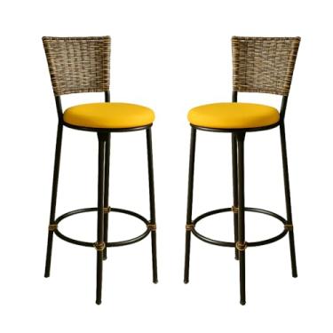 Imagem de KIT 2 Banquetas Alta Desmontaveis Junco Capuccino Cozinha Bancada Balcão Área de Churrasco Moderna (AMARELO)