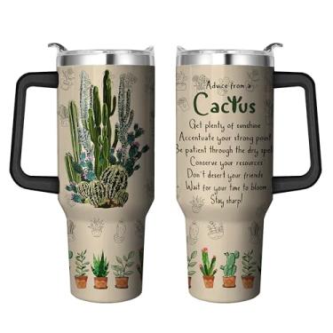 Imagem de Copo de cacto de 1,134 g com alça e canudo, presente de copo de cacto de aço inoxidável para amantes de cactos, mãe, menina, mulheres, Natal, aniversário, dia das mães
