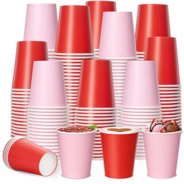 Imagem de Roshtia 120 peças de copos de papel descartáveis para o dia dos namorados 227 g copos rosa e vermelho para suco de café, bebidas quentes ou frias, festas engraçadas, restaurantes, materiais de