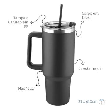 Imagem de Garrafa Canecão em Inox Parede Dupla 1300ml com Alça e Canudo