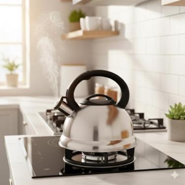 Imagem de Chaleira em Inox com Apito e Fundo Duplo à Indução Prata