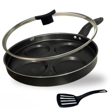 Imagem de Frigideira 26 cm 4 Ovos Hamburguer Antiaderente Teflon Tampa de Vidro e Espátula Cor Grafite Preto