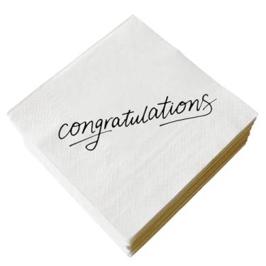 Imagem de XIUHUBA Guardanapos de parabéns, 50 peças branco e preto Class of 2026 guardanapo de coquetel de formatura, parabéns graduado, promoção de trabalho de casamento, decorações de festa de aposentadoria 3