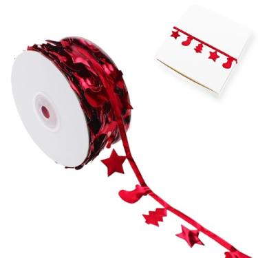 Imagem de Vignor Tree-Star-Sock Fita Rolo Tecido Renda Fio de Costura Corda para Embrulho de Presente Decoração de Natal Artesanato DIY (22 metros Vermelho)