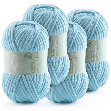 Imagem de Fio de chenille grosso veludo macio super volumoso tamanho 6 para crochê tricô, fio de cobertor de bebê, 100 g 70 jardas por novelo, fácil de usar para cachecóis, amigurumi, artesanato (4, azul lago)