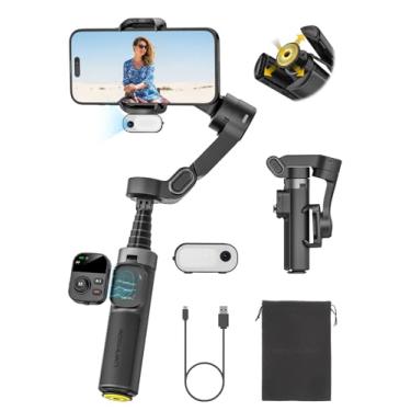 Imagem de AOCHUAN Estabilizador Gimbal para iPhone com módulo de rastreamento de IA e luz de preenchimento, estabilizador de telefone antivibração de 3 eixos com controle magnético, controle por gestos