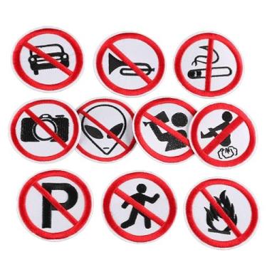 Imagem de 10 peças sem estacionamento/sem câmera/sem carros/sem alienígena, vários sinais de proibição passados a ferro em adesivos costurados