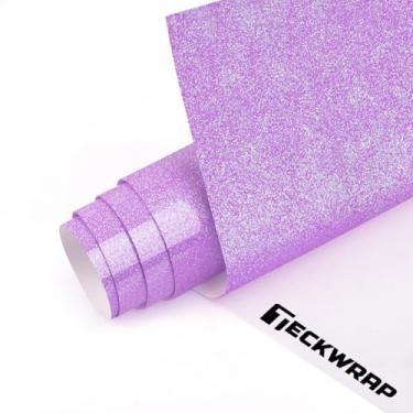 Imagem de TECKWRAP Vinil de transferência de calor HTV com glitter roxo, 30,5 cm x 1,8 m roxo claro glitter ferro em vinil para camiseta, vestuário, bolsa, aparência de roupas faça você mesmo