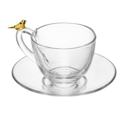 Imagem de Xícara De Café Com Pires Golden Bird Pássaro 80ml Cristal Ecológico Wolff