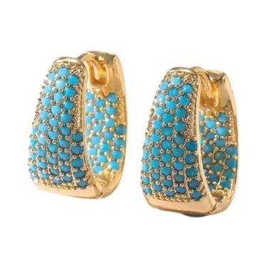 Imagem de Brincos De Argola Turquesa Para Mulheres, Acessórios De Festa Com Zirc