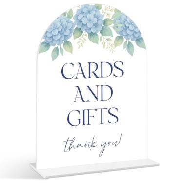 Imagem de Placa de cartões e presentes - Something Blue Before I Do Bridal Shower Sinais, 1 pacote de placa de acrílico com suporte, centro de mesa de chá de panela para mesas, decoração de recepção de