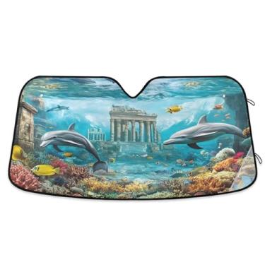 Imagem de Guarda-sol azul Dolphins Ruins para para-brisa de carro, proteção UV, janela frontal, para-sol médio