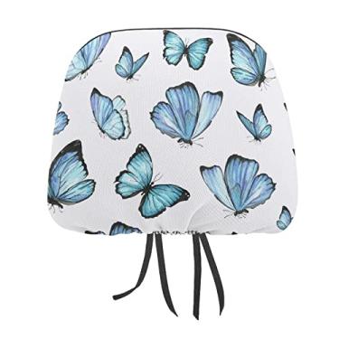 Imagem de Padrão sem costura de borboletas voadoras azuis em aquarela em branco 1 peça capa protetora universal para assento de carro, capa macia para encosto de cabeça de carro, acessórios de decoração para a