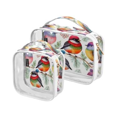 Imagem de GAIGEO Conjunto de bolsa de maquiagem transparente com flores violeta com folhas, bolsa de maquiagem de plástico, bolsas de higiene pessoal de viagem para mulheres, pacote com 2, Beautiful Birds Are