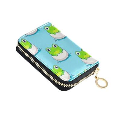 Imagem de Carteira feminina minimalista com zíper em torno de porta-cartões, bloqueio de RFID, lindos sapos, bolsa de moedas azul com zíper