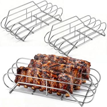 Imagem de LemonRoad 2 peças de costela para defumar rack dobrável de aço inoxidável para grelhar assado, serve para defumador a gás grande ou churrasqueira a carvão acessórios presentes para homens (3