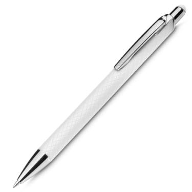 Imagem de Caneta Esferográfica Executiva em Alumínio Reciclável, Escrita Azul, Ponta Touch, Corpo Cilíndrico, Acabamento Fosco, Refil Parker, 14cm (Branco)