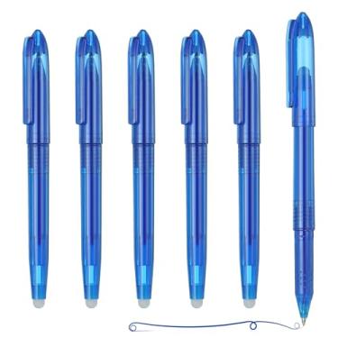Imagem de PATIKIL 6 peças de canetas de gel apagáveis, caneta de marcação apagável a calor de 0,5 mm com tampa, marcadores de tecido de escrita suave para costura, desenho, planejador de escrita, tinta azul