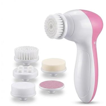 Imagem de Kit Spa Facial 5 em 1, Escova de Limpeza Elétrica e Massageador Anti-Idade para Rosto, Pés e Cotovelos