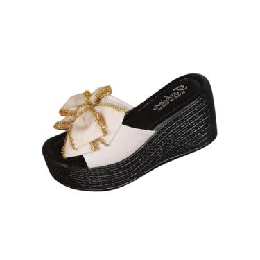 Imagem de Chinelos femininos modernos com laço, boca de peixe, plataforma, respirável, uso casual, vários, Bege, 35