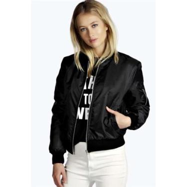 Imagem de Jaqueta Bomber Vintage Feminina Com Decote Redondo Moda De Rua De Outo