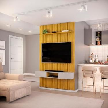 Imagem de Painel com Bancada para Tv até 60 Polegadas Ripado Dj Móveis Trento 143 Cedro Bali