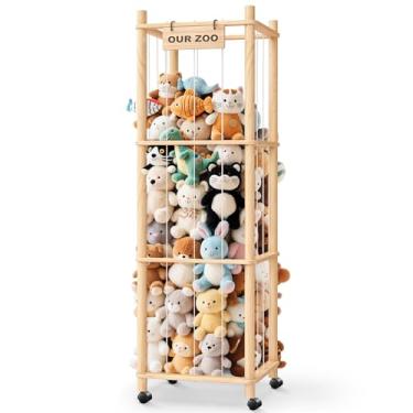 Imagem de Armazenamento de animais de pelúcia extragrande com rodas – Gaiola organizadora de brinquedos de pelúcia, suporte de rodinhas que economiza espaço para quarto infantil e sala de jogos