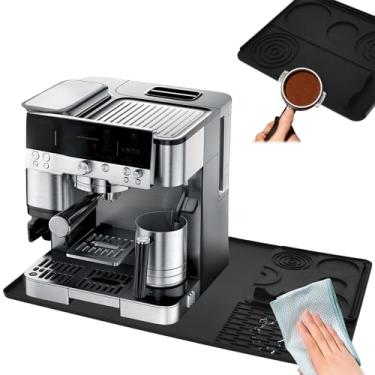 Imagem de Tapete de silicone 2 em 1 para máquina de café expresso ES601 ES701 23 x 15 polegadas grande resistente ao calor tapete de café com borda à prova de derramamento, almofada antideslizante removível