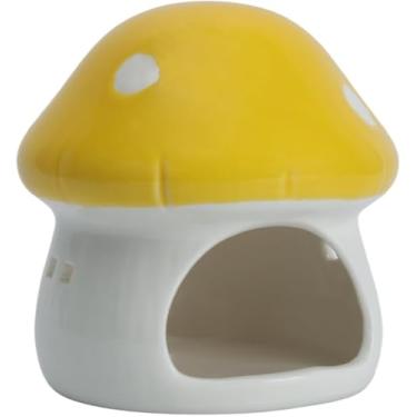 Imagem de MC MEICHUANG Decorações de casa de cogumelos de aquário, paisagismo de esconderijo de aquário de cerâmica, decoração de caverna de desova de pequenos peixes para camarão, peixe dourado (amarelo)