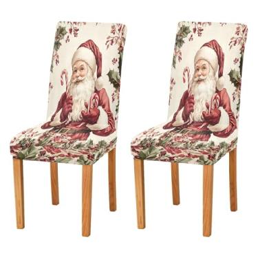 Imagem de SEHANY Conjunto de 4 capas de cadeira de gnomo de Papai Noel para sala de jantar, elástico, removível e lavável, para cozinha, hotel, festa, decoração de Natal