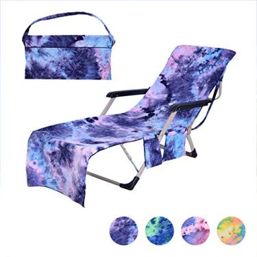 Imagem de Cobertor para Cadeira de Praia Chaise Lounger Toalha com Bolsos Laterais Armazenamento Microfibra Macia e Absorvente Portátil Plegável Bolsa Alça Elás
